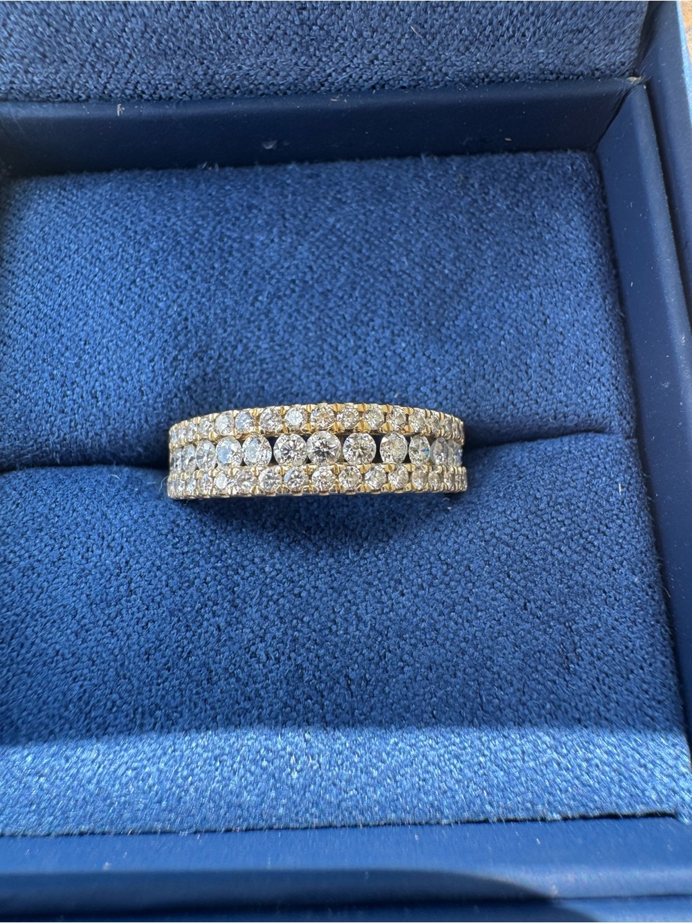 Gold and Diamond Three-Row Pavé Band - Women Jewelry